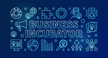 Business Incubator blue horizontal vector concept banner or illustration in linear style on dark background