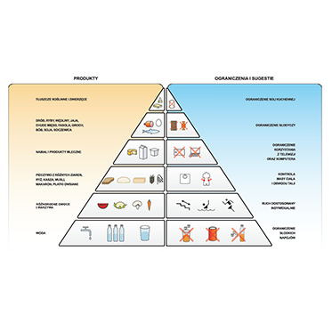 The Healthy Lifestyle Pyramid is an innovative teaching tool from the Department of Psychosocial Rehabilitation of the Medical University of Lodz, used in health education. The board in A2 format presents the principles of healthy eating and recommendations for a healthy lifestyle. It also contains descriptions in Braille, which makes it adapted to the needs of visually impaired people. There is also a QR code on the board, which allows you to reproduce information in the form of sound.